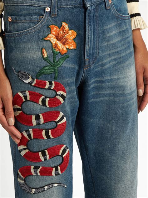 best gucci rep snake jeans|Gucci snake embroidered jeans.